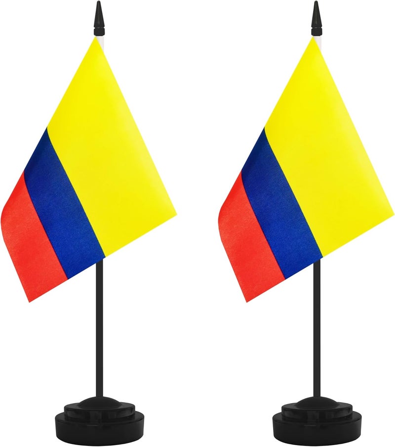 Yamiuo 2 Pack Colombia Desk Flag Set, Colombian Desktop Small Miniature Table Office Flag with 12" Black Pole and Black Base, Offices, Classroom, Home, Festival Decoration (Colombia) - Image 1